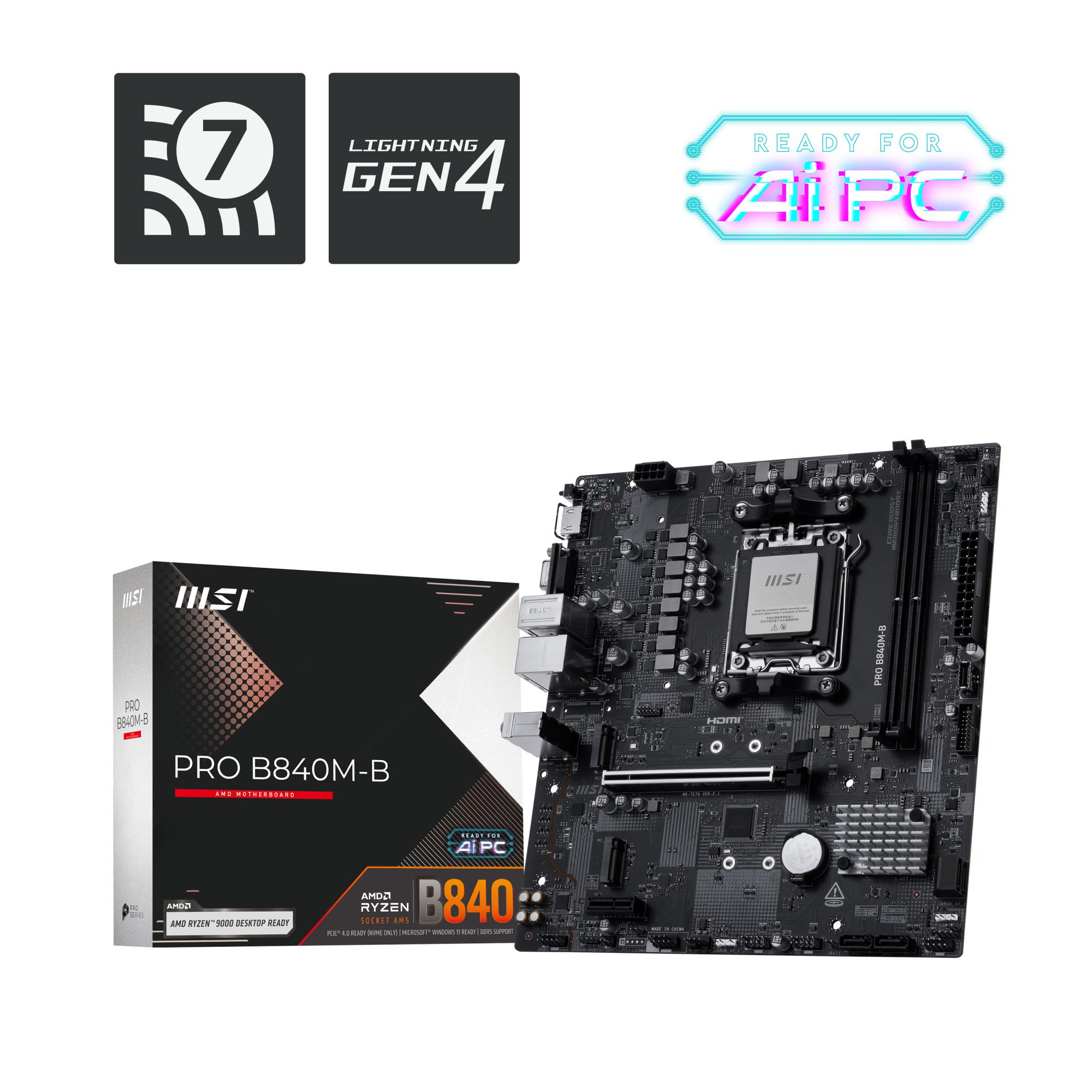 Mainboard|MSI|AMD B840|SAM5|Micro-ATX|Memory DDR5|Memory slots 2|PROB840M-B