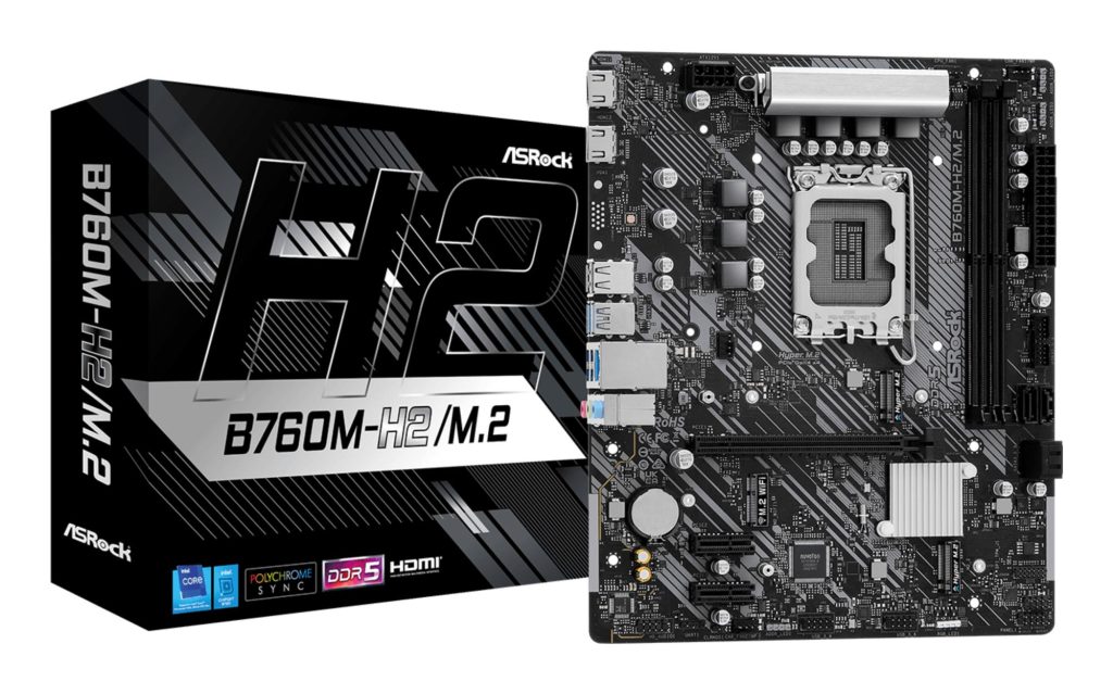 Mainboard|ASROCK|Intel B760 Express|LGA1700|Micro-ATX|Memory DDR5|Memory slots 2|2xPCI-Express 3.0 1x|1xPCI-Express 4.0 16x|3xM.2|2xHDMI|2xUSB 2.0|4xUSB 3.2|1xRJ45|3xAudio port|B760M-H2/M.2