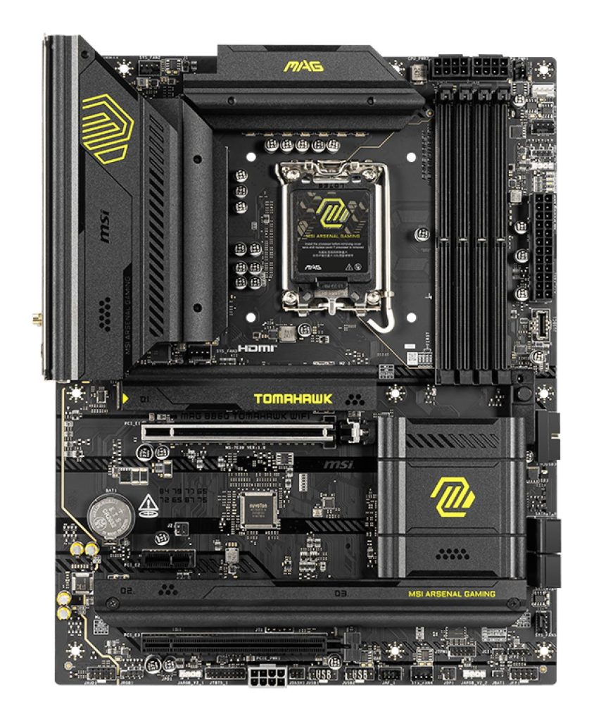 Mainboard|MSI|Intel B860 Express|LGA1851|ATX|Memory DDR5|Memory slots 4|1xPCI-Express 4.0 1x|1xPCI-Express 4.0 4x |1xPCI-Express 5.0 16x|3xM.2|1xHDMI|1xDisplayPort|8xUSB 2.0|6xUSB 3.2|3xUSB-C|1xOptical S/PDIF|1xRJ45|3xAudio port|1xThunderbolt|MAGB860TOMAHAWKWIFI