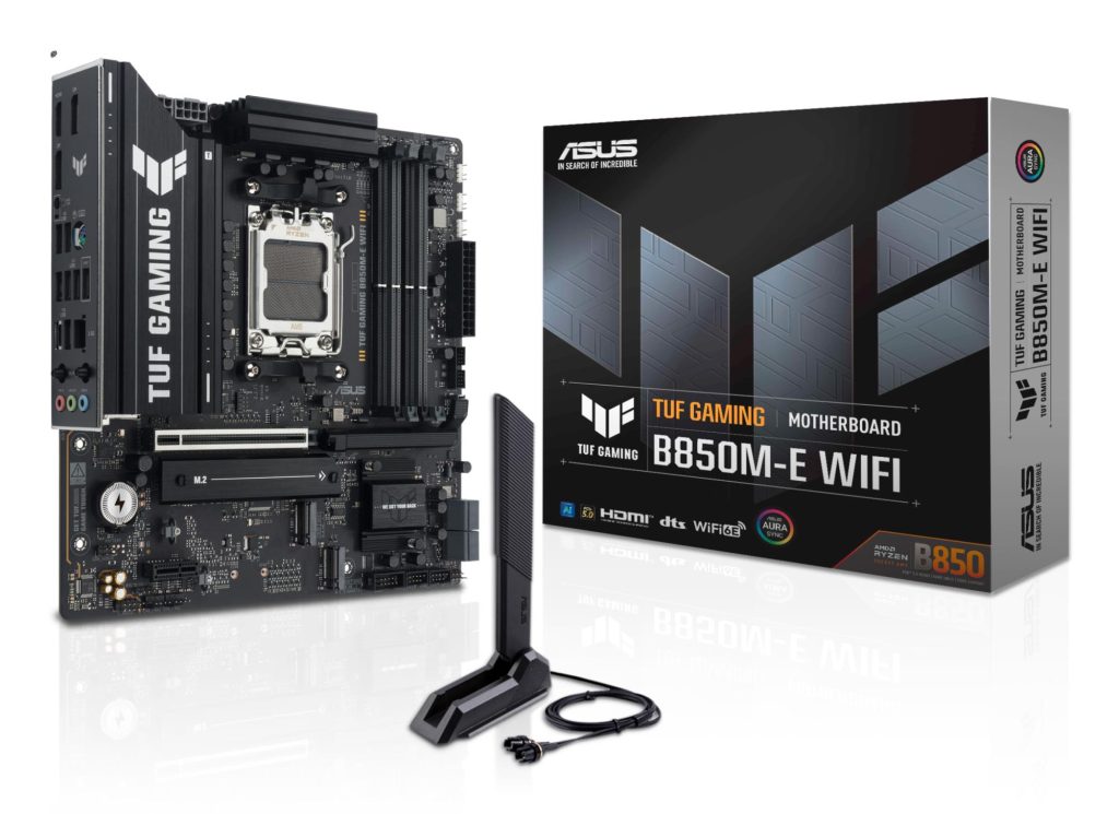 Mainboard|ASUS|AMD B850|SAM5|Micro-ATX|Memory DDR5|Memory slots 4|1xPCI-Express 4.0 1x|1xPCI-Express 4.0 16x|1xPCI-Express 5.0 16x|3xM.2|1xHDMI|2xDisplayPort|4xUSB 2.0|2xUSB 3.2|2xUSB-C|1xPS/2|1xRJ45|3xAudio port|TUFGAMINGB850M-EWIFI