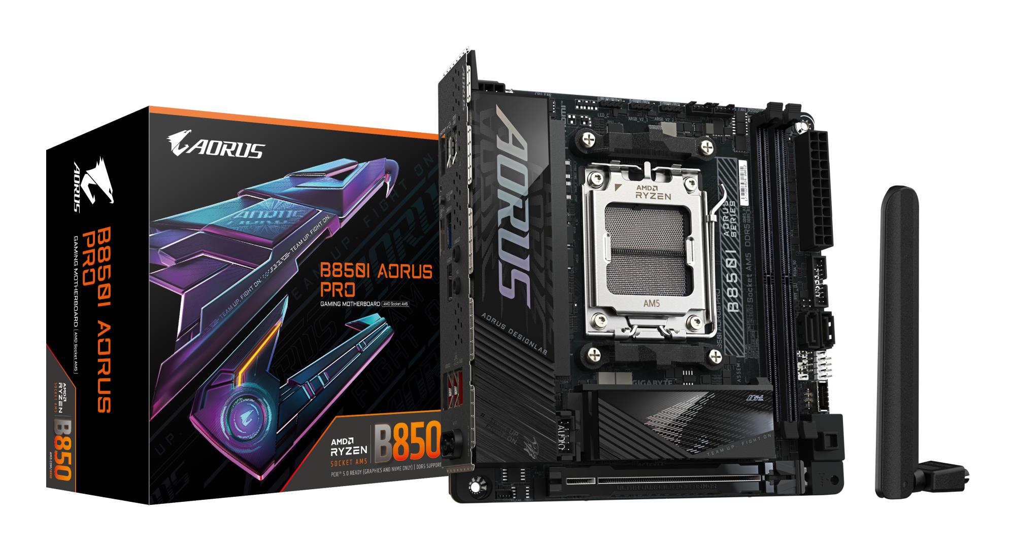 Mainboard|GIGABYTE|AMD B850|SAM5|Mini-ITX|Memory DDR5|Memory slots 2|1xPCI-Express 16x|2xM.2|1xHDMI|2xUSB 2.0|2xUSB 3.2 type B|2xUSB 3.2|1xUSB-C|1xRJ45|2xAudio port|B850IAORUSPRO