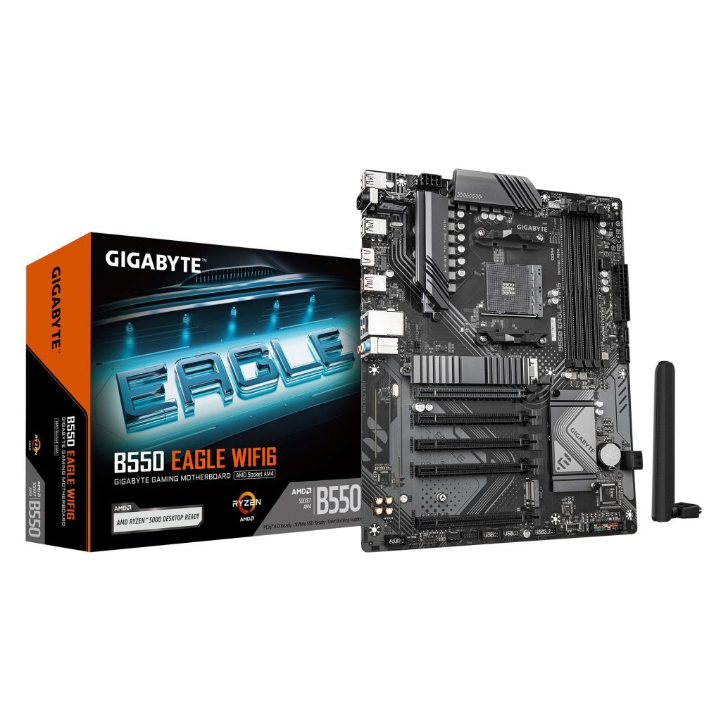 Mainboard|GIGABYTE|AMD B550|Socket AM4|ATX|RAM DDR4-SDRAM|4xSlots|Wi-Fi Yes|Bluetooth Yes|2xNumber of M.2 (M) slots|B550 EAGLE WIFI6|B550EAGLEWIFI61.0