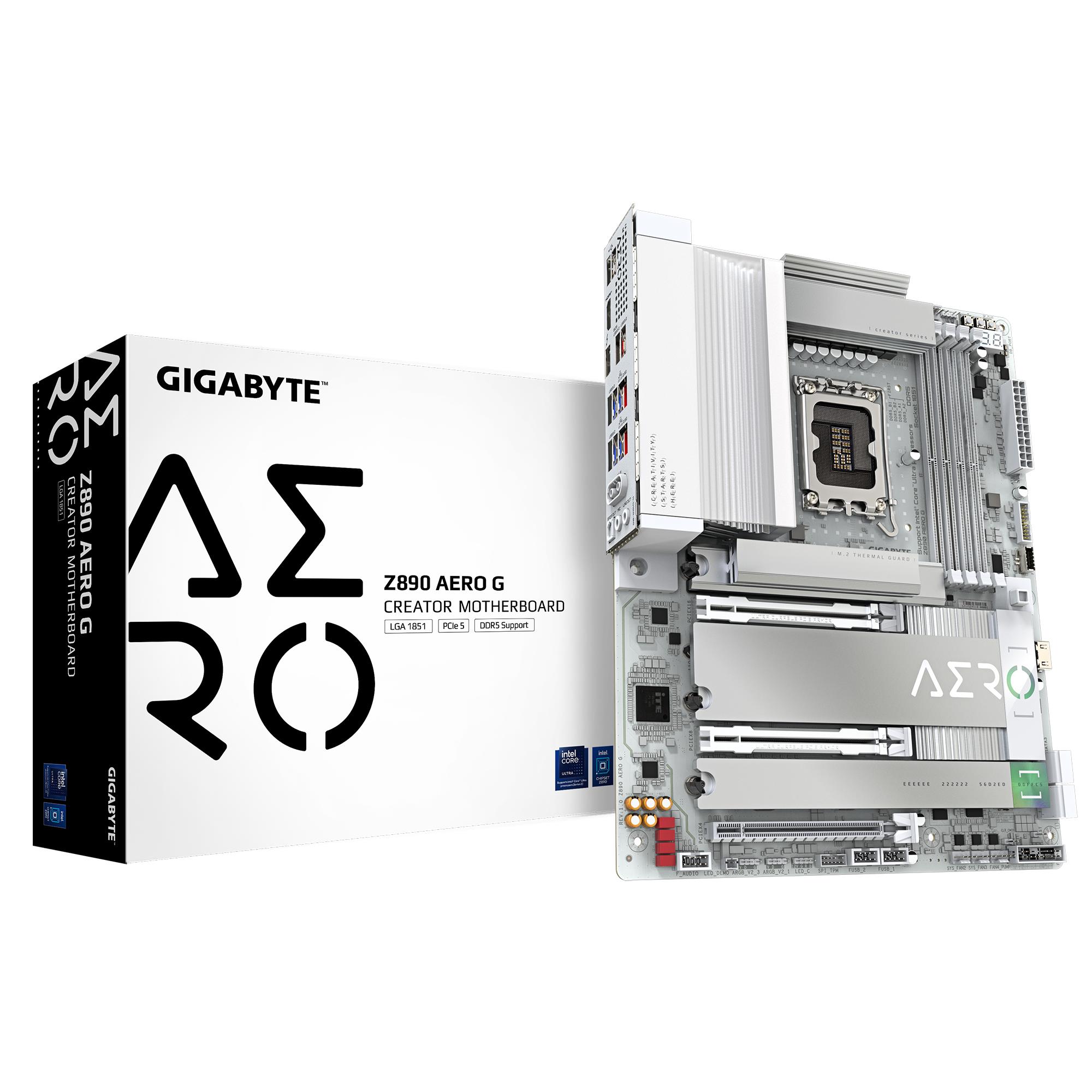 Mainboard|GIGABYTE|Intel Z890|LGA1851|ATX|Memory DDR5|Memory slots 4|1xPCI-Express 4.0 4x |1xPCI-Express 5.0 8x|1xPCI-Express 5.0 16x|5xM.2|1xHDMI|2xUSB 2.0|4xUSB 3.2|1xUSB-C w/Thunderbolt|1xOptical S/PDIF|2xRJ45|2xAudio port|Z890AEROG