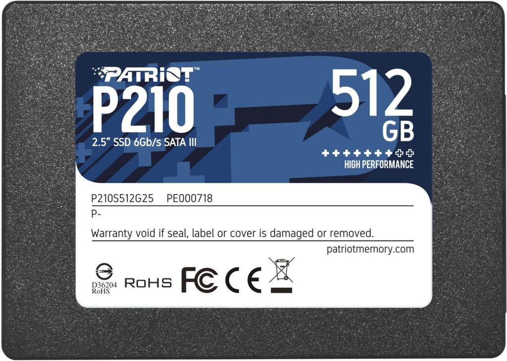 SSD|PATRIOT|P210| 512 GB|Serial ATA III|Write speed 400 MB/s|Read speed 500 MB/s|Hanging box|2.5"|P210S512G25