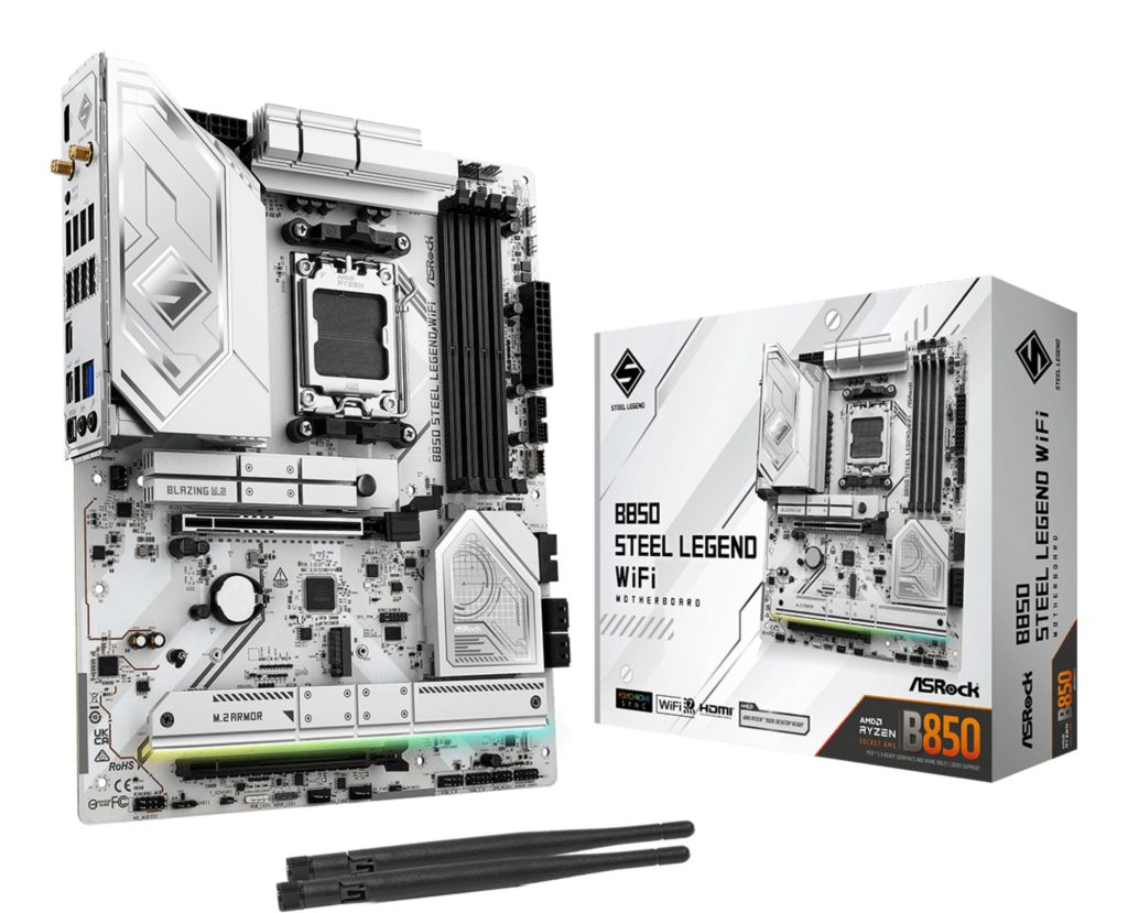 Mainboard|ASROCK|AMD B850|SAM5|ATX|Memory DDR5|Memory slots 4|1xPCI-Express 4.0 16x|1xPCI-Express 5.0 16x|1xM.2|1xHDMI|1xAudio-In|1xAudio-Out|4xUSB 2.0|5xUSB 3.2|2xUSB-C|1xOptical S/PDIF|1xRJ45|B850STEELLEGENDWIFI