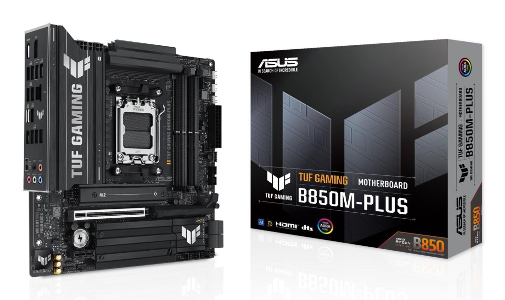Mainboard|ASUS|AMD B850|SAM5|Micro-ATX|Memory DDR5|Memory slots 4|1xPCI-Express 4.0 1x|1xPCI-Express 4.0 16x|1xPCI-Express 5.0 16x|3xM.2|1xHDMI|1xDisplayPort|4xUSB 2.0|4xUSB 3.0|3xUSB 3.2|1xUSB-C|1xRJ45|5xAudio port|TUFGAMINGB850M-PLUS