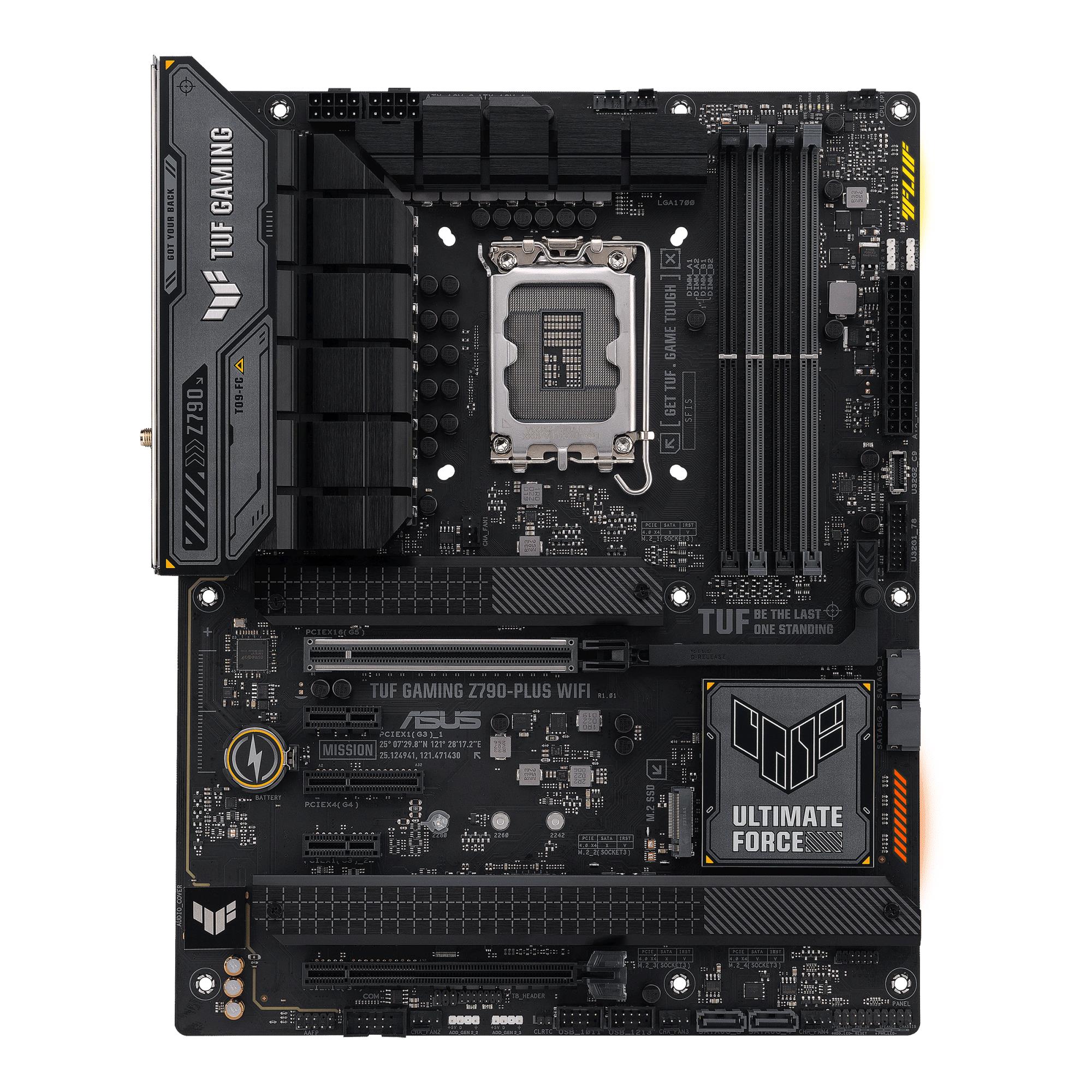 Mainboard|ASUS|Intel Z790|LGA1700|ATX|Memory DDR5|Memory slots 4|2xPCI-Express 3.0 1x|1xPCI-Express 4.0 4x |1xPCI-Express 4.0 16x|1xPCI-Express 5.0 16x|4xM.2|1xHDMI|1xDisplayPort|6xUSB 3.2|2xUSB-C|1xOptical S/PDIF|1xRJ45|5xAudio port|TUFGAMINGZ790-PLUSWIFI