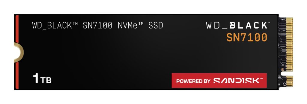 SSD|SANDISK|Read speed 7250 MB/s|Write speed 6900 MB/s|NVMe Yes|PCI Express 4.0|M.2|1000 GB|POWERED BY SANDISK|Black SN7100|WDS100T4X0E