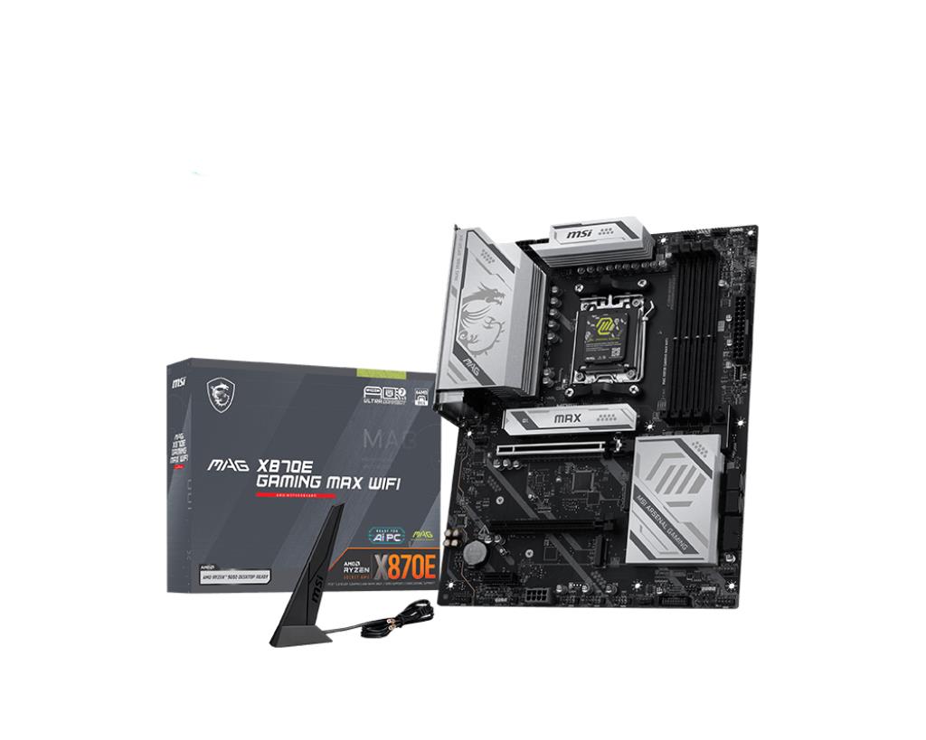 Mainboard|MSI|AMD X870E|Socket AM5|ATX|RAM DDR5-SDRAM|4xSlots|Wi-Fi Yes|Bluetooth Yes|3xNumber of M.2 (M) slots|MAGX870EGAMINGMAXWIFI