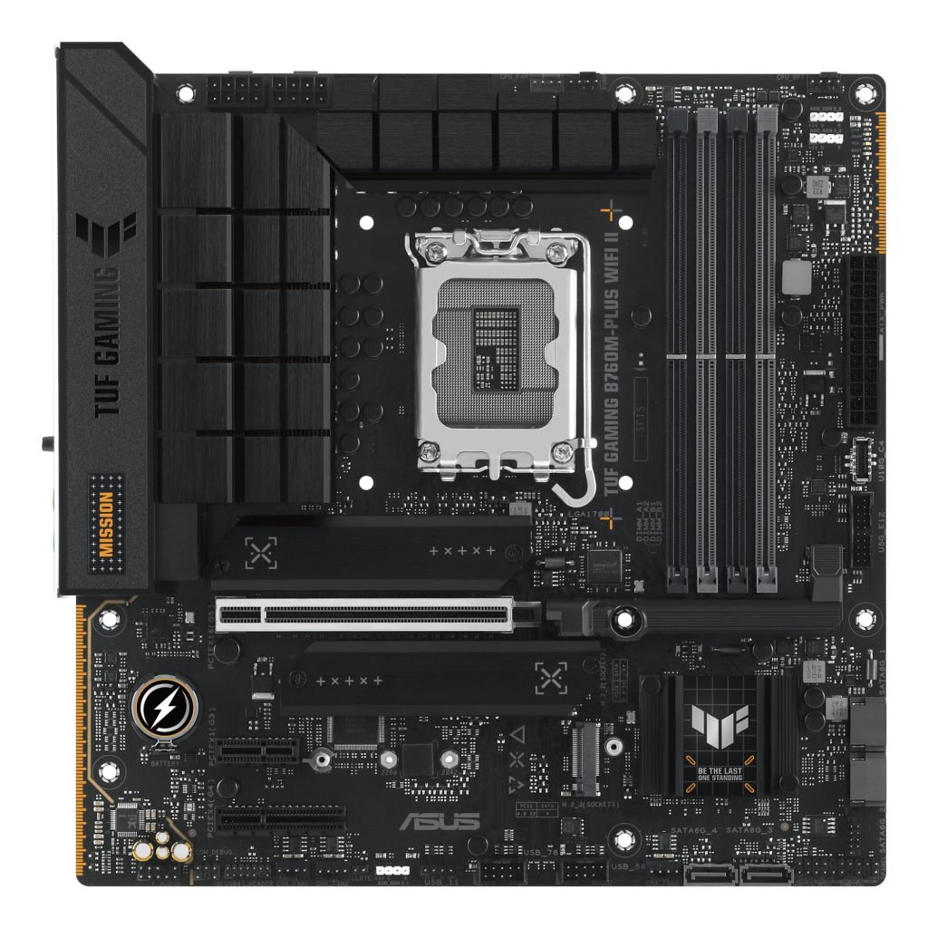 Mainboard|ASUS|Intel B760 Express|LGA1700|Micro-ATX|Memory slots 4|1xPCI-Express 3.0 1x|1xPCI-Express 4.0 4x |1xPCI-Express 5.0 16x|3xM.2|1xHDMI|1xDisplayPort|4xUSB 2.0|3xUSB 3.2|1xUSB-C|1xOptical S/PDIF|1xRJ45|5xAudio port|TUFGAMINGB760M-PLUS