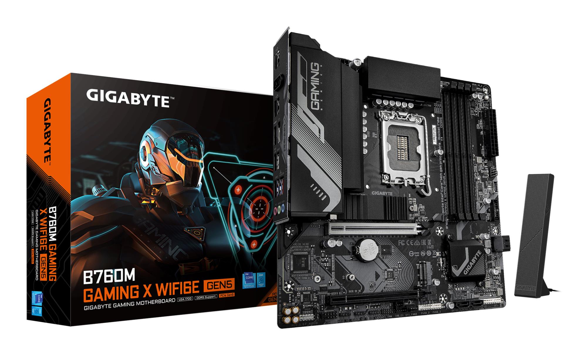 Mainboard|GIGABYTE|B760M G X WF6E GEN5|Intel B760|LGA 1700|micro ATX|RAM DDR5-SDRAM|4xSlots|Wi-Fi Yes|Bluetooth Yes|2xNumber of M.2 (M) slots|B760MGXWF6EGEN5
