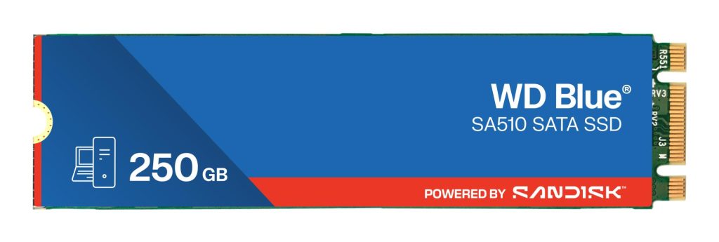 SSD|SANDISK|100xTBW rating|MTBF 1750000 h|Read speed 555 MB/s|Write speed 440 MB/s|Serial ATA III|M.2|250 GB|POWERED BY SANDISK|Blue SA510|WDS250G3B0B