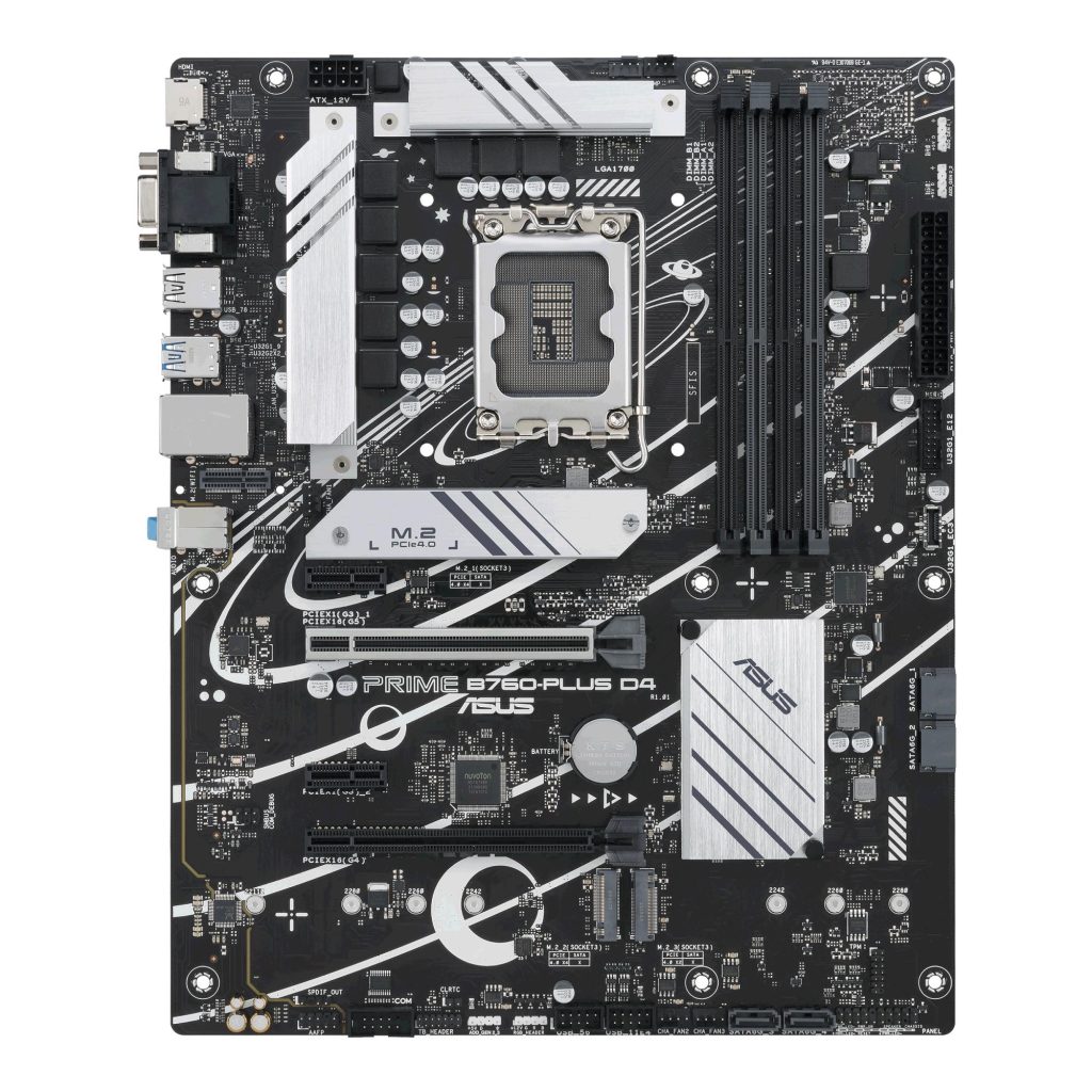 Mainboard|ASUS|Intel B760 Express|LGA1700|ATX|Memory DDR4|Memory slots 4|2xPCI-Express 3.0 1x|1xPCI-Express 4.0 16x|1xPCI-Express 5.0 16x|3xM.2|1x15pin D-sub|1xHDMI|1xDisplayPort|2xUSB 2.0|3xUSB 3.2|1xUSB-C|1xRJ45|3xAudio port|PRIMEB760-PLUSD4