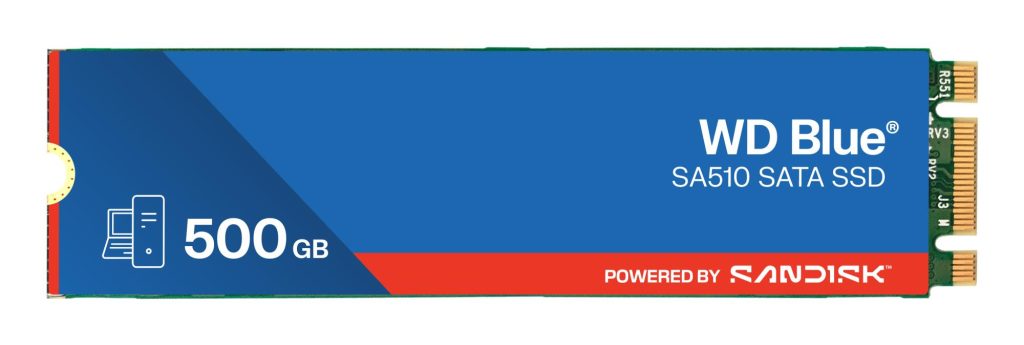SSD|SANDISK|200xTBW rating|MTBF 1750000 h|Read speed 560 MB/s|Write speed 510 MB/s|Serial ATA III|M.2|500 GB|POWERED BY SANDISK|Blue SA510|WDS500G3B0B