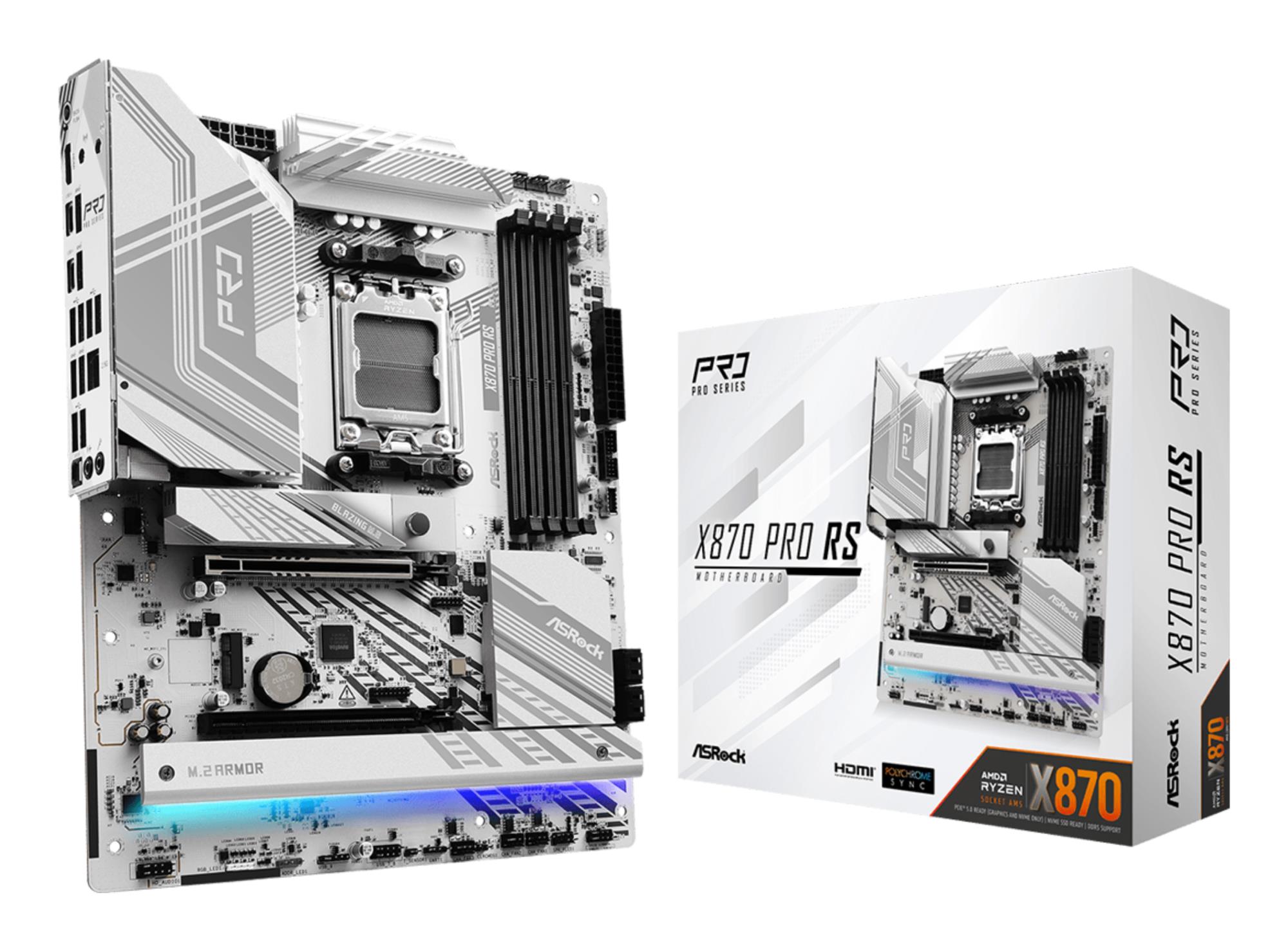 Mainboard|ASROCK|AMD X870|SAM5|ATX|Memory DDR5|Memory slots 4|1xPCI-Express 4.0 16x|1xPCI-Express 5.0 16x|4xM.2|1xHDMI|6xUSB 2.0|4xUSB 3.2|2xUSB-C|1xOptical S/PDIF|1xRJ45|2xAudio port|X870PRORS