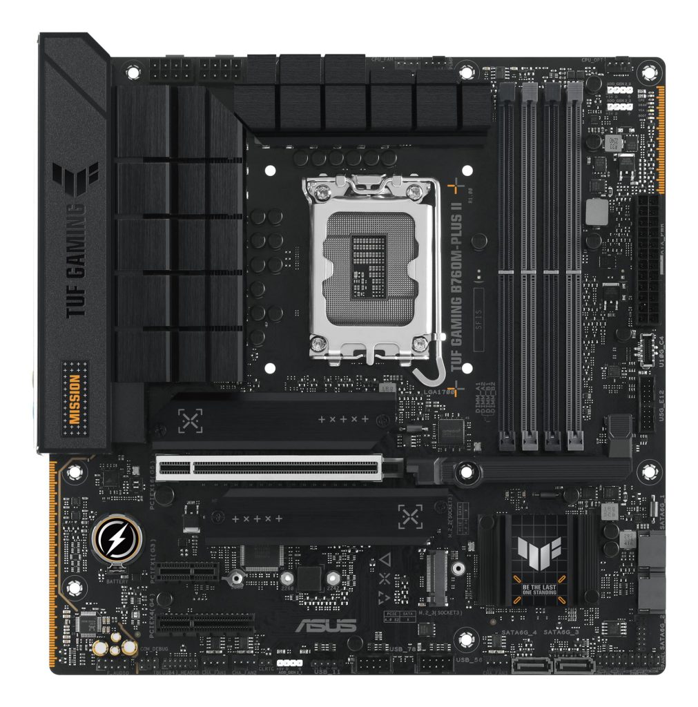 Mainboard|ASUS|Intel B760 Express|LGA1700|Micro-ATX|Memory slots 4|1xPCI-Express 3.0 1x|1xPCI-Express 4.0 4x |1xPCI-Express 5.0 16x|3xM.2|1xHDMI|1xDisplayPort|4xUSB 2.0|3xUSB 3.2|1xUSB-C|1xOptical S/PDIF|1xRJ45|5xAudio port|TUFGAMINGB760M-PLUSII