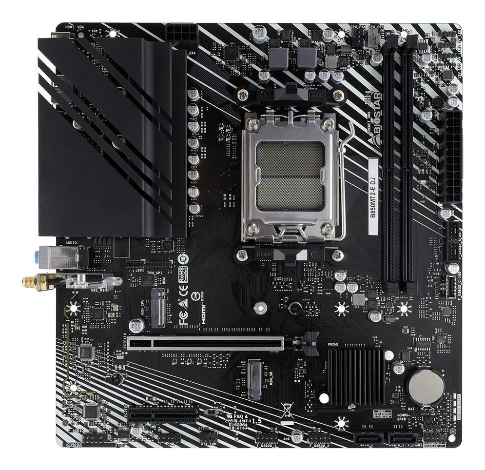 Mainboard|BIOSTAR|AMD B850|Socket AM5|micro ATX|RAM DDR5-SDRAM|2xSlots|Wi-Fi Yes|Bluetooth Yes|2xNumber of M.2 (M) slots|B850MT2-EDJ