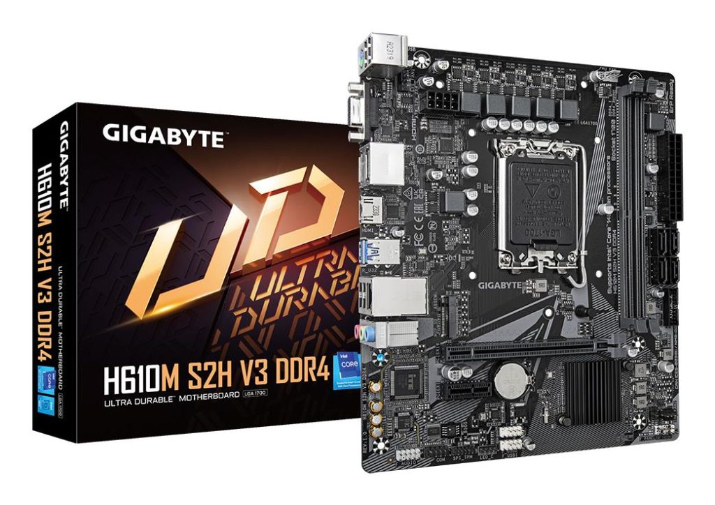 Mainboard|GIGABYTE|Intel H610|LGA1700|Micro-ATX|Memory DDR4|Memory slots 2|1xPCI-Express 3.0 1x|1xPCI-Express 4.0 16x|1xM.2|1x15pin D-sub|1xHDMI|2xDisplayPort|4xUSB 2.0|2xUSB 3.2|1xPS/2|1xRJ45|3xAudio port|H610MS2HV3DDR4