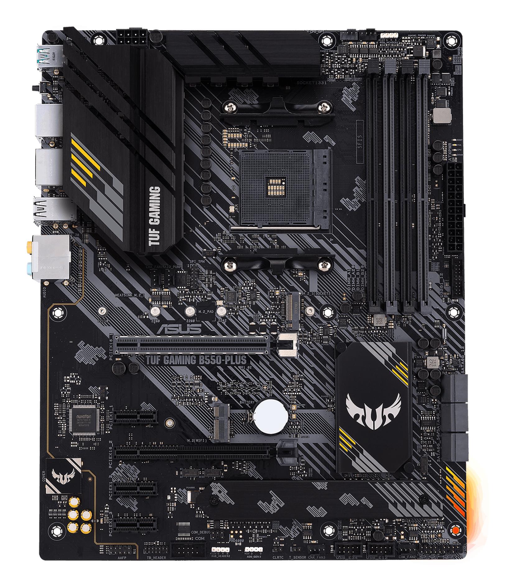 Mainboard|ASUS|AMD B550|SAM4|ATX|3xPCI-Express 3.0 1x|1xPCI-Express 3.0 16x|2xM.2|1xPCI-Express 4.0 16x|Memory DDR4|Memory slots 4|1xHDMI|1xDisplayPort|1xUSB type C|5xUSB 3.2|1xOptical S/PDIF|1xRJ45|5xAudio port|TUFGAMINGB550-PLUS