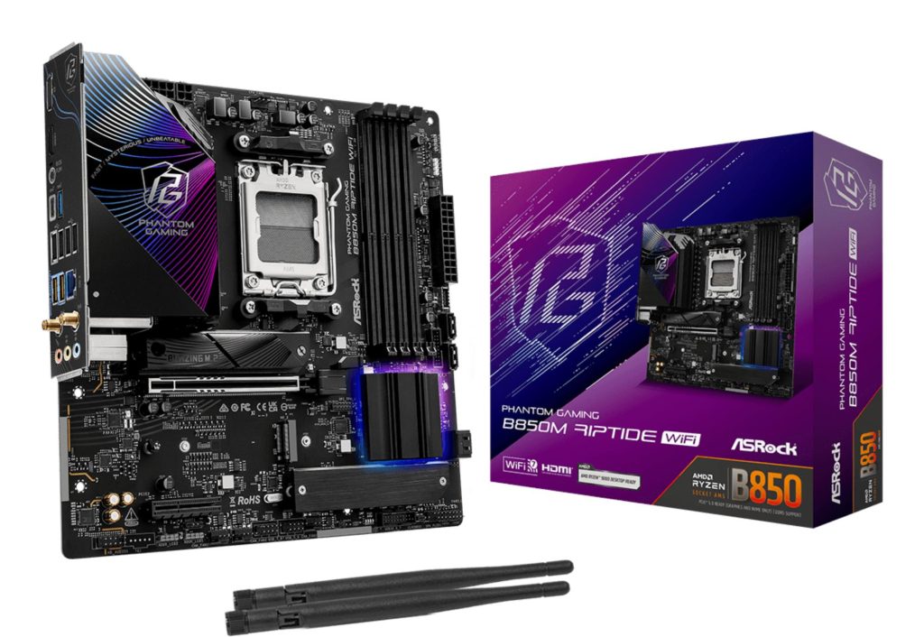 Mainboard|ASROCK|AMD B850|SAM5|Micro-ATX|Memory DDR5|Memory slots 4|1xHDMI|1xDisplayPort|1xAudio-In|1xAudio-Out|1xMicrophone|4xUSB 2.0|3xUSB 3.2|1xUSB-C|1xRJ45|B850MRIPTIDEWIFI