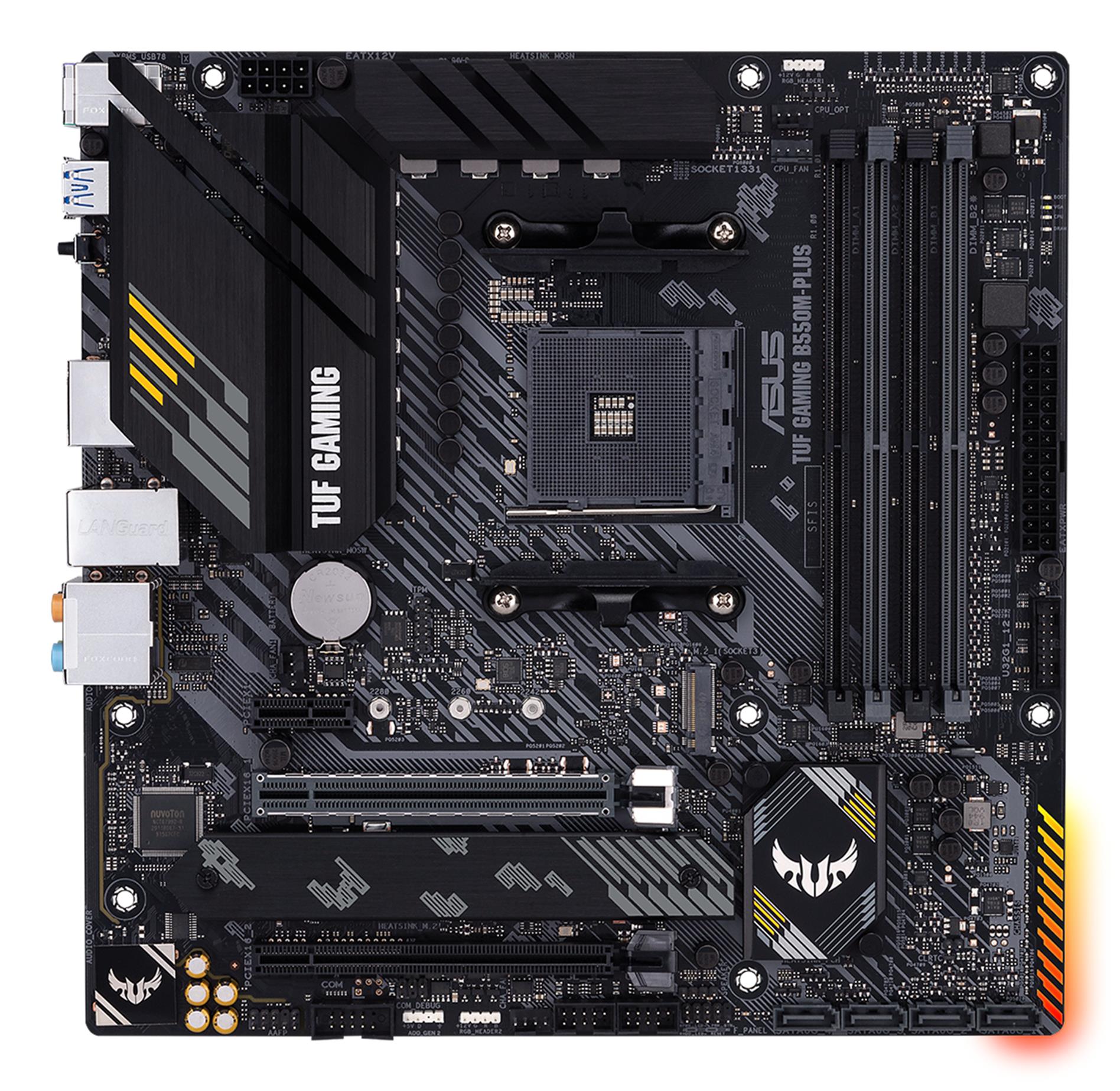 Mainboard|ASUS|AMD B550|SAM4|MicroATX|1xPCI-Express 3.0 1x|1xPCI-Express 3.0 16x|2xM.2|1xPCI-Express 4.0 16x|Memory DDR4|Memory slots 4|1xHDMI|1xDisplayPort|2xUSB 2.0|1xUSB type C|5xUSB 3.2|1xPS/2|1xOptical S/PDIF|1xRJ45|5xAudio port|TUFGAMINGB550M-PLUS