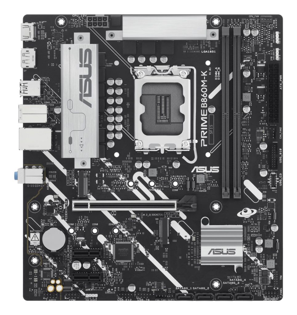 Mainboard|ASUS|Intel B860 Express|LGA1851|Micro-ATX|Memory DDR5|Memory slots 2|2xPCI-Express 4.0 1x|1xPCI-Express 4.0 16x|2xM.2|1xHDMI|1xDisplayPort|1xAudio-In|1xAudio-Out|1xMicrophone|3xUSB 2.0|2xUSB 3.0|1xUSB 3.2|1xPS/2|1xRJ45|PRIMEB860M-K