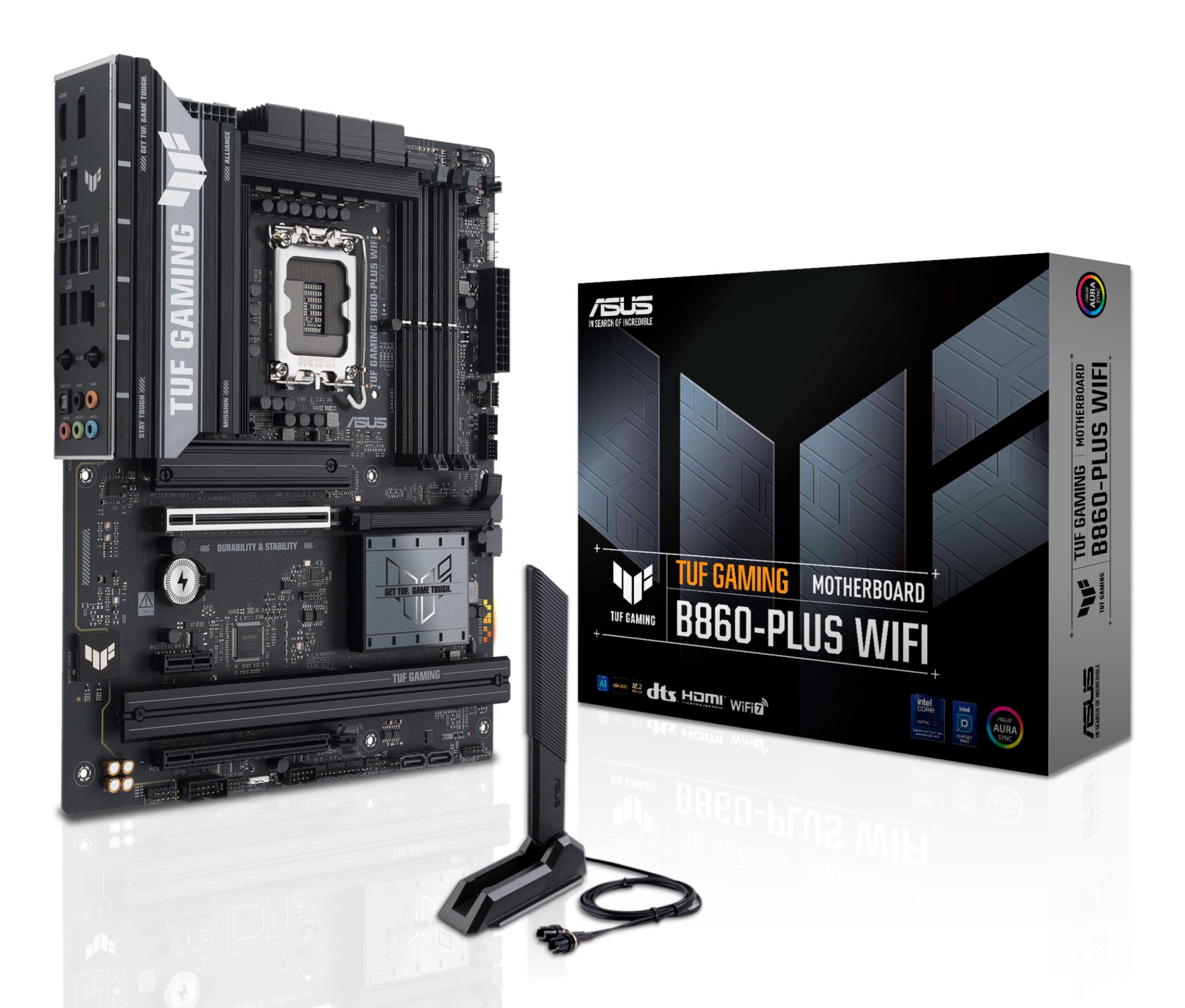 Mainboard|ASUS|Intel B860 Express|LGA1851|ATX|Memory DDR5|Memory slots 4|1xPCI-Express 4.0 1x|1xPCI-Express 4.0 16x|1xPCI-Express 5.0 16x|3xM.2|1xHDMI|1xDisplayPort|2xUSB 2.0|3xUSB 3.0|2xUSB 3.2|1xUSB-C|1xOptical S/PDIF|1xRJ45|5xAudio port|TUFGAMINGB860-PLUSWIFI
