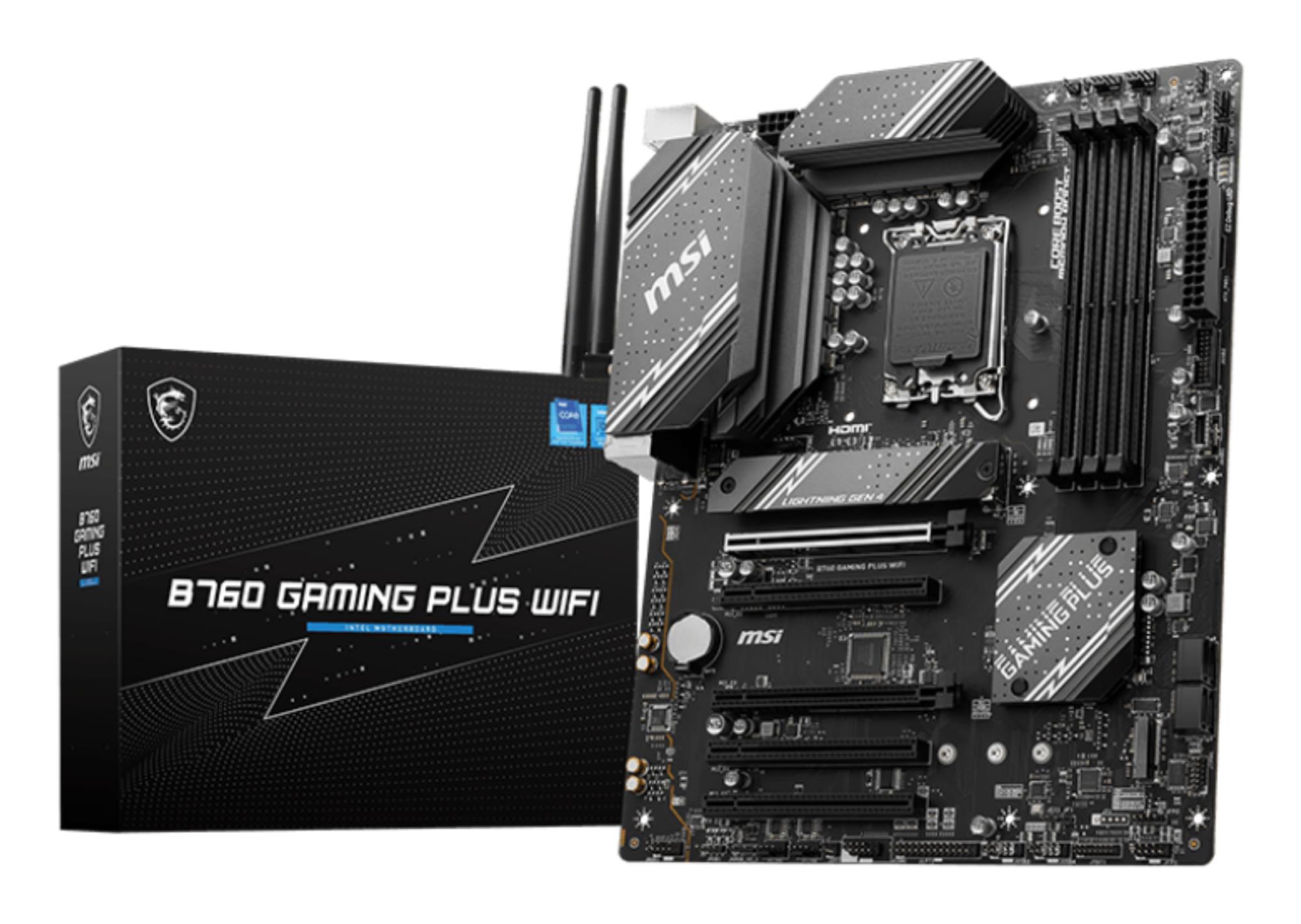 Mainboard|MSI|Intel B760 Express|LGA1700|ATX|Memory DDR5|Memory slots 4|5xPCI-Express 16x|2xM.2|1xHDMI|1xDisplayPort|2xUSB 2.0|2xUSB 3.2|1xUSB-C|1xPS/2|1xOptical S/PDIF|1xRJ45|5xAudio port|B760GAMINGPLUSWIFI