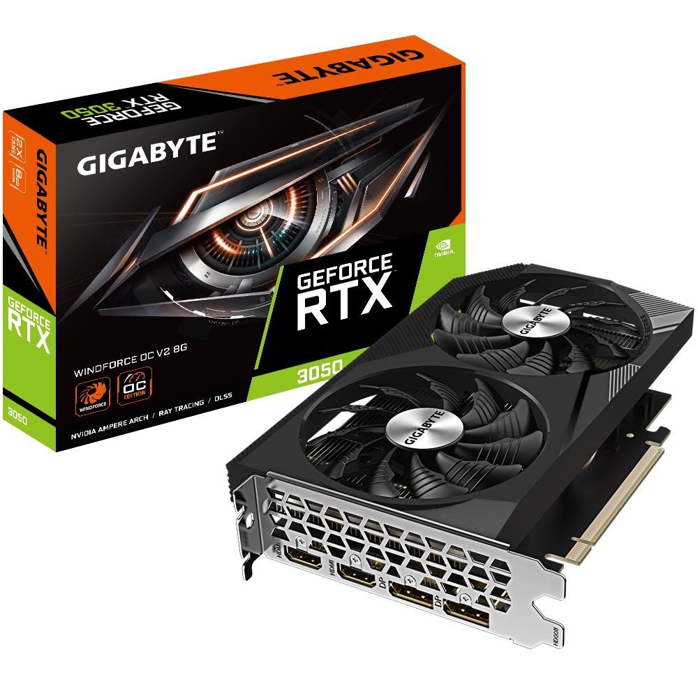 Graphics Card|GIGABYTE|NVIDIA GeForce RTX 3050|8 GB|GDDR6|128 bit|PCIE 4.0 16x|Memory 14000 MHz|2xHDMI|2xDisplayPort|GV-N3050WF2OCV2-8GD