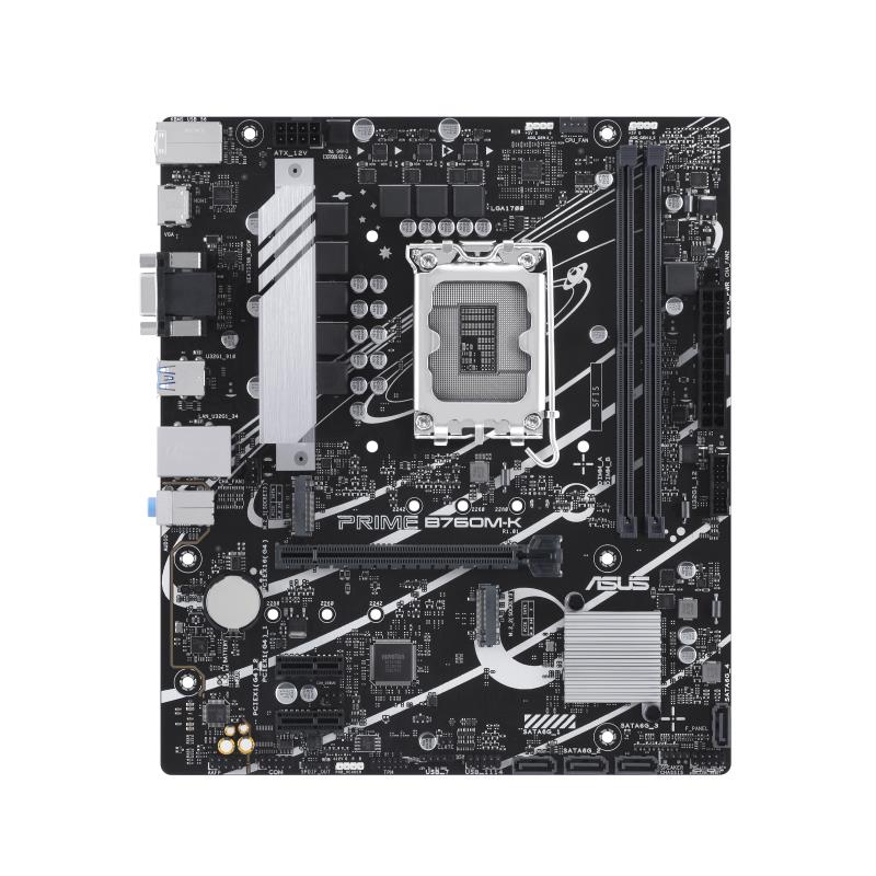 Mainboard|ASUS|Intel B760 Express|LGA1700|Micro-ATX|Memory DDR5|Memory slots 2|2xPCI-Express 4.0 1x|1xPCI-Express 4.0 16x|2xM.2|1x15pin D-sub|1xHDMI|2xUSB 2.0|4xUSB 3.2|1xPS/2|1xRJ45|3xAudio port|PRIMEB760M-K