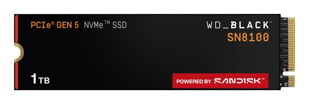 SSD|SANDISK|2400xTBW rating|NVMe Yes|PCI Express 5.0|M.2|1000 GB|POWERED BY SANDISK|Black SN8100|WDS100T1X0M