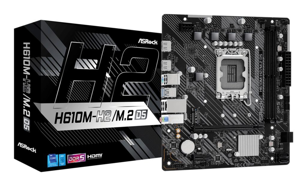 Mainboard|ASROCK|Intel H610|LGA1700|Micro-ATX|Memory DDR5|Memory slots 2|1xPCI-Express 3.0 1x|1xPCI-Express 4.0 16x|1xM.2|2xHDMI|4xUSB 2.0|2xUSB 3.2|1xPS/2|1xRJ45|3xAudio port|H610M-H2/M.2D5