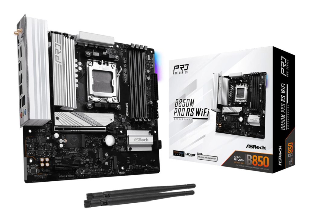 Mainboard|ASROCK|AMD B850|SAM5|Micro-ATX|Memory DDR5|Memory slots 4|1xPCI-Express 4.0 4x |1xPCI-Express 5.0 16x|1xM.2|1xHDMI|1xDisplayPort|1xAudio-In|1xAudio-Out|1xMicrophone|4xUSB 2.0|3xUSB 3.2|1xUSB-C|1xRJ45|B850MPRORSWIFI