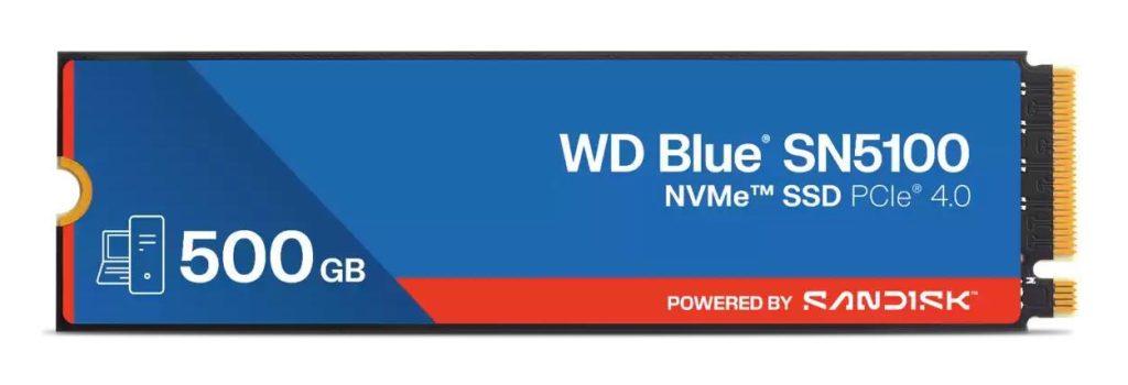 SSD|SANDISK|300xTBW rating|MTBF 1750000 h|Read speed 6600 MB/s|Write speed 5600 MB/s|NVMe Yes|PCI Express 4.0|M.2|500 GB|POWERED BY SANDISK|Blue SN5100|WDS500G5B1E-00CPE0