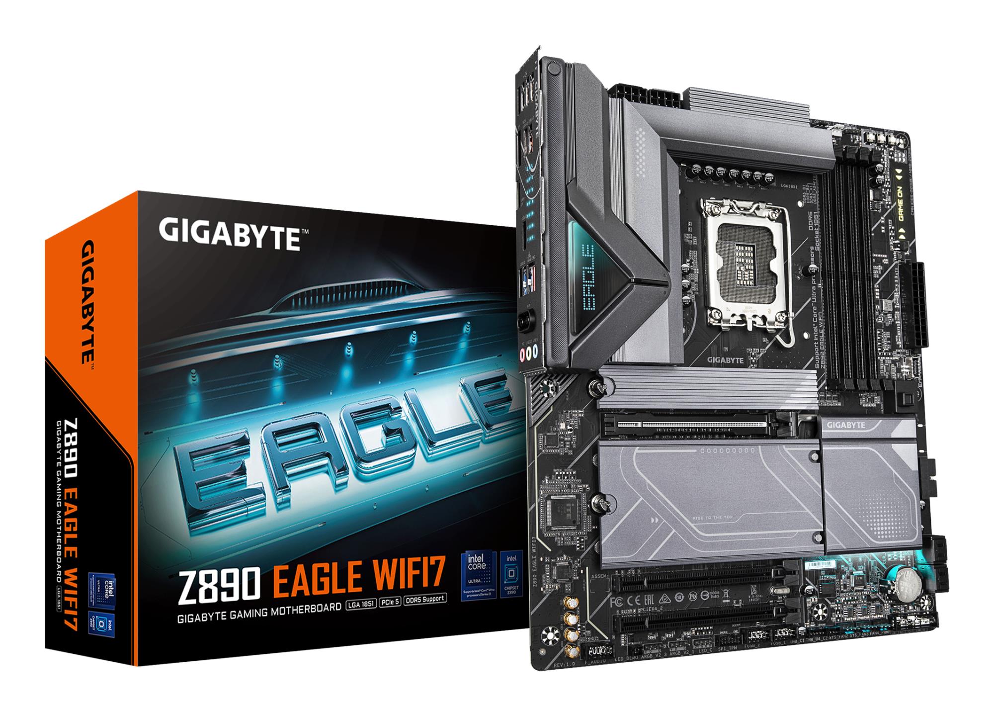 Mainboard|GIGABYTE|Intel Z890|LGA1851|ATX|Memory DDR5|Memory slots 4|2xPCI-Express 4.0 4x |1xPCI-Express 5.0 16x|4xM.2|1xDisplayPort|4xUSB 2.0|5xUSB 3.2|1xUSB-C|1xRJ45|3xAudio port|Z890EAGLEWIFI7