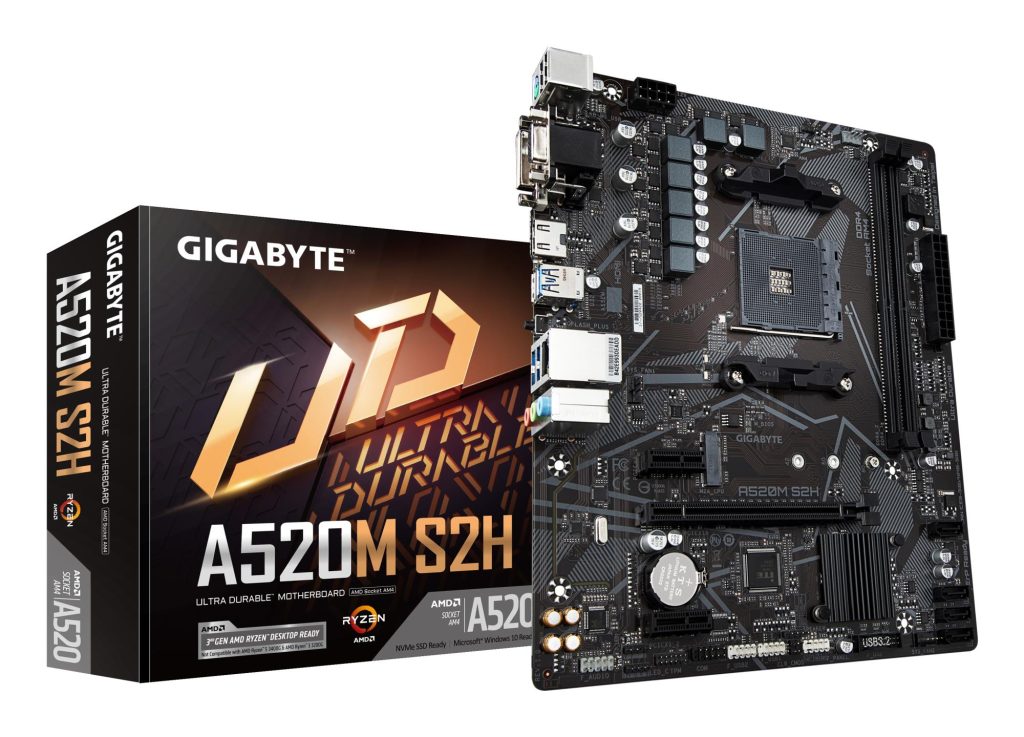 Mainboard|GIGABYTE|AMD A520|SAM4|Micro-ATX|Memory DDR4|Memory slots 2|2xPCI-Express 3.0 1x|1xPCI-Express 3.0 16x|1xM.2|1x15pin D-sub|1xDVI-D|1xHDMI|2xAV-In|1xAV-out|2xUSB 2.0|4xUSB 3.2|1xPS/2|1xRJ45|A520MS2H1.3